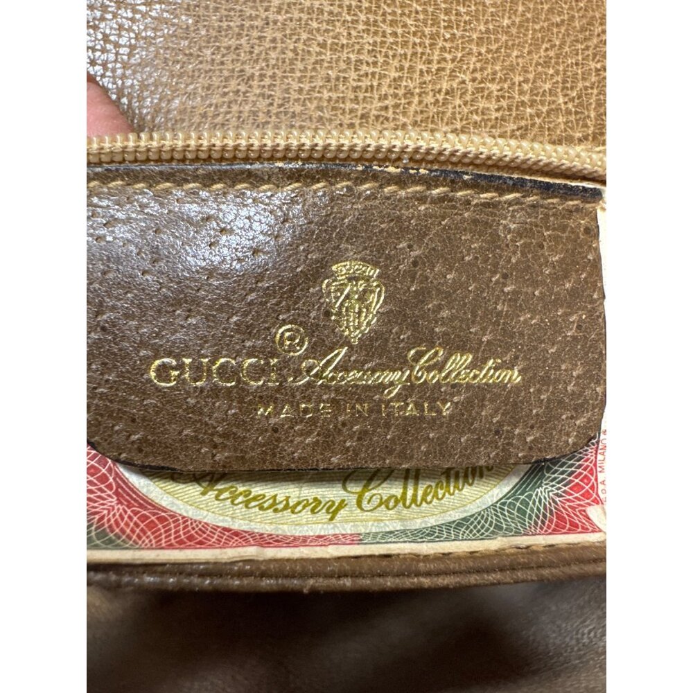 Vintage Gucci Brown Pebbled Leather Shoulder Bag W/Gold Hardware & Red Trim - Picture 6 of 16